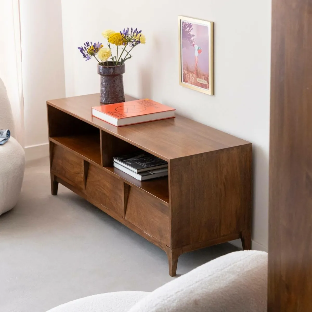 Made in Meubles Meuble TV 2 niches en bois de manguier Remick