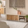 Made in Meubles Meuble TV 2 portes et 1 étagère en bois effet béton et bois recyclé Dalva