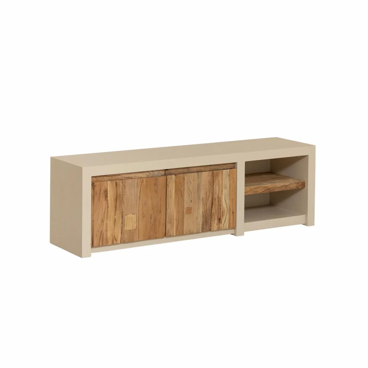 Made in Meubles Meuble TV 2 portes et 1 étagère en bois effet béton et bois recyclé Dalva