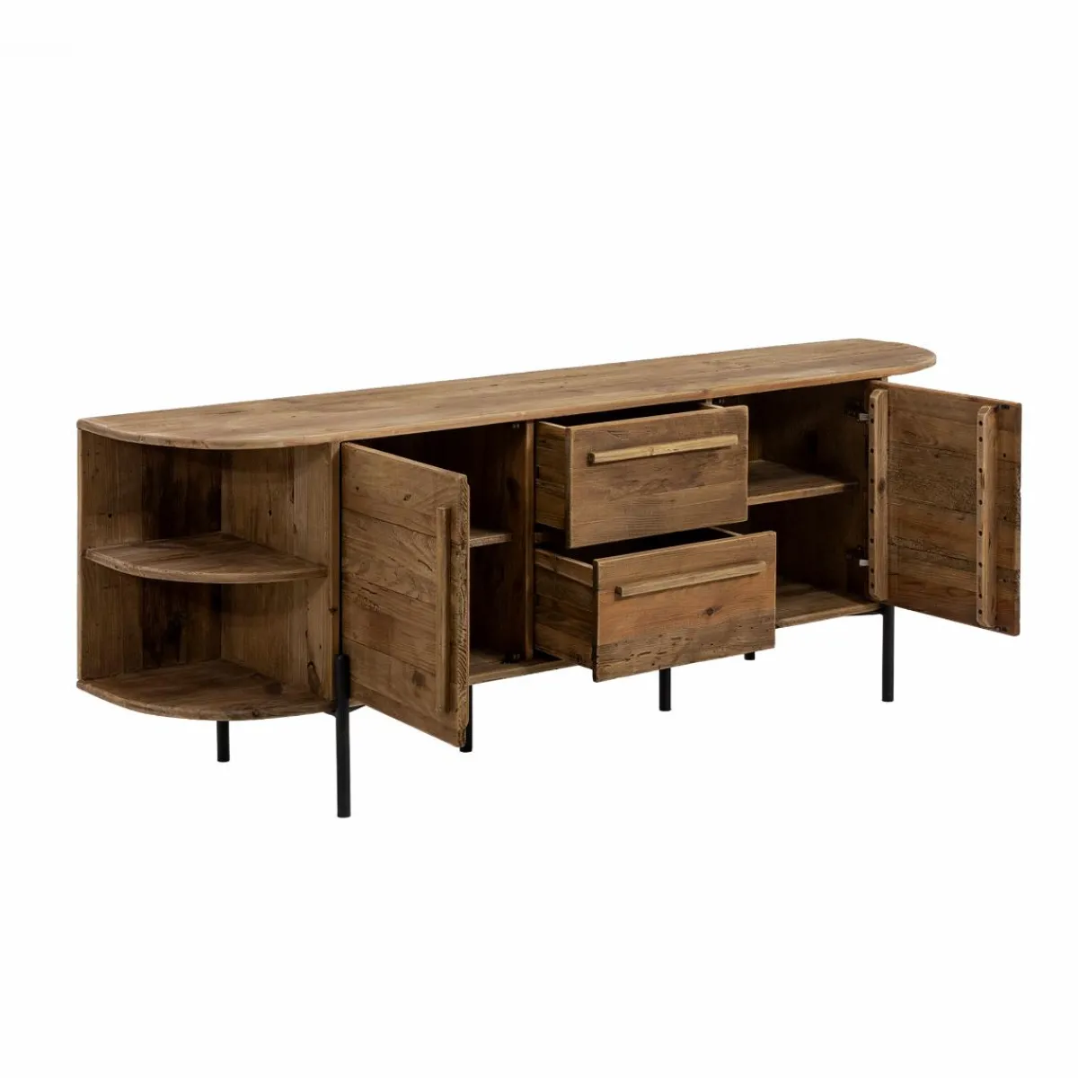Made in Meubles Meuble TV arrondi en bois recyclé Blaise