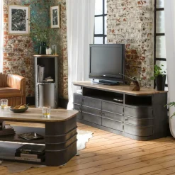 Made in Meubles Meuble TV arrondi en métal Locker