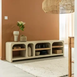 Made in Meubles Meuble TV avec étagères en bois effet béton et bois recyclé Dalva