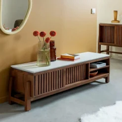 Made in Meubles Meuble TV en bois d'acacia et terrazzo Kaelis