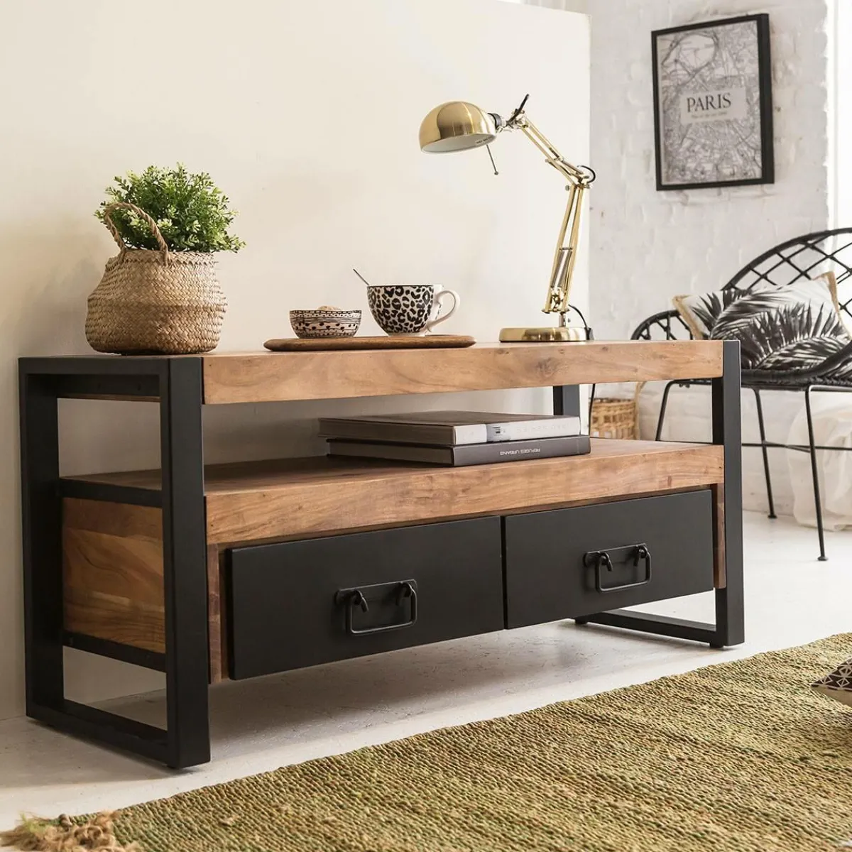 Made in Meubles Meuble TV en bois d'acacia 112 cm Havana