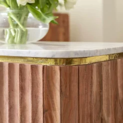 Made in Meubles Meuble tv en bois d'acacia et marbre blanc Judith