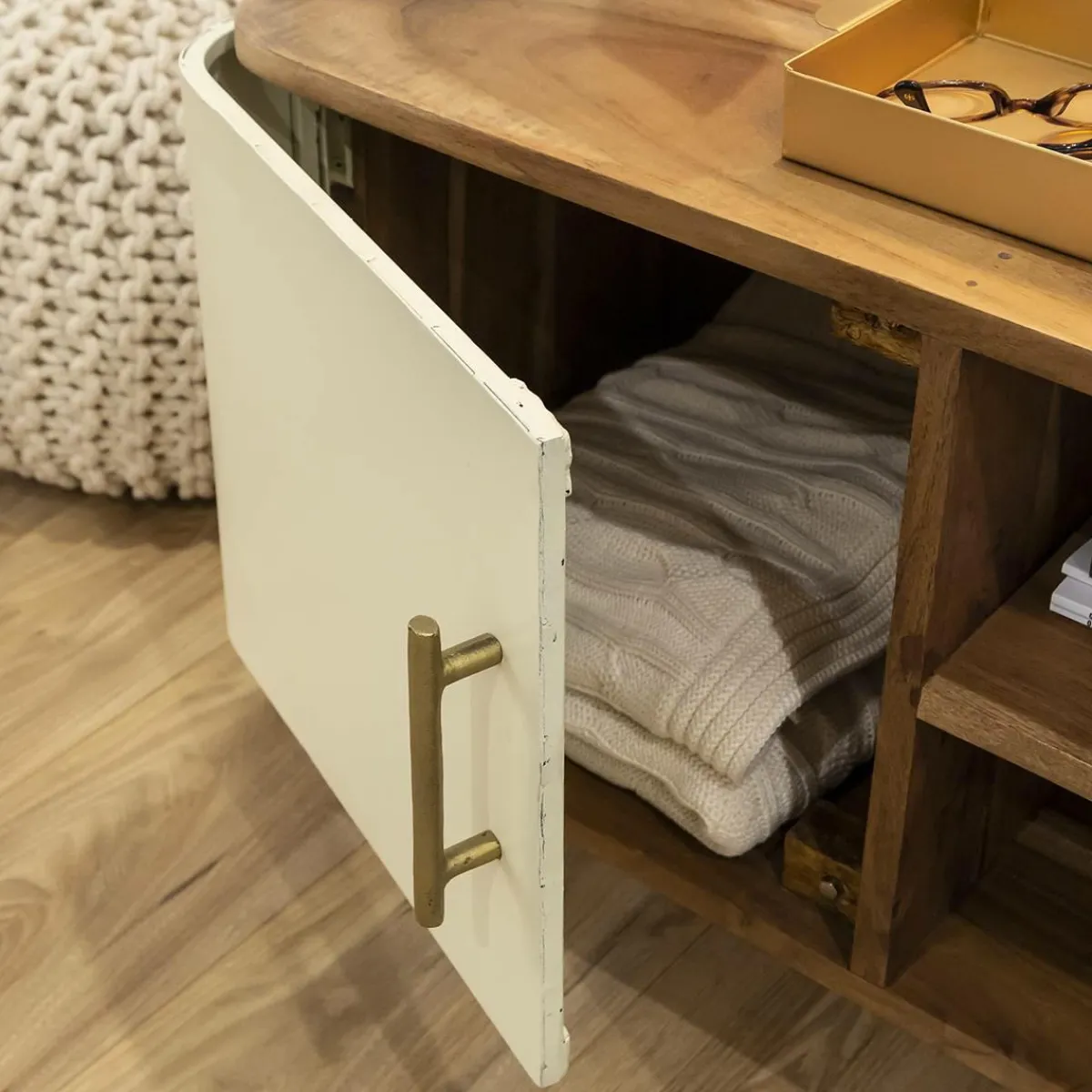 Made in Meubles Meuble TV en bois d'acacia et métal Andrès