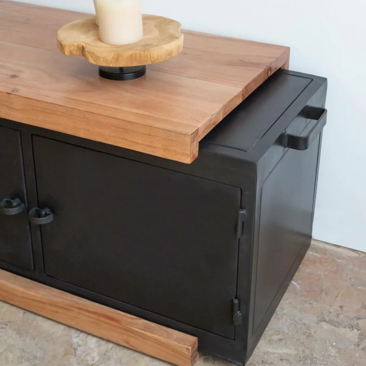 Made in Meubles Meuble TV en bois d'acacia Emilio