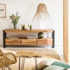 Made in Meubles Meuble TV en bois d'acacia 3 tiroirs Tree