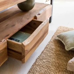 Made in Meubles Meuble TV en bois d'acacia 3 tiroirs Tree
