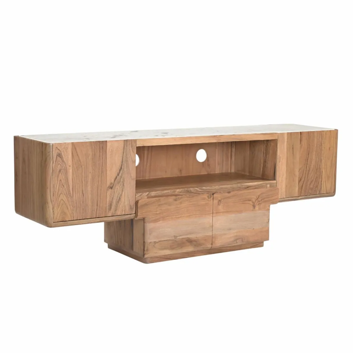 Made in Meubles Meuble TV en bois d'acacia et marbre Tara