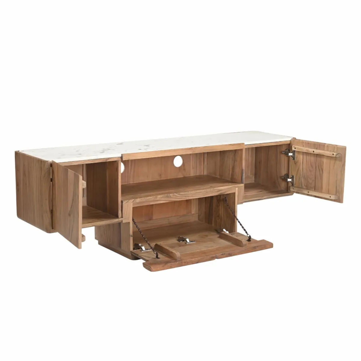 Made in Meubles Meuble TV en bois d'acacia et marbre Tara
