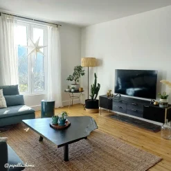 Made in Meubles Meuble TV en bois de manguier et métal doré Ange