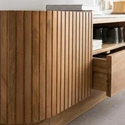 Made in Meubles Meuble TV en bois de manguier et marbre Adler