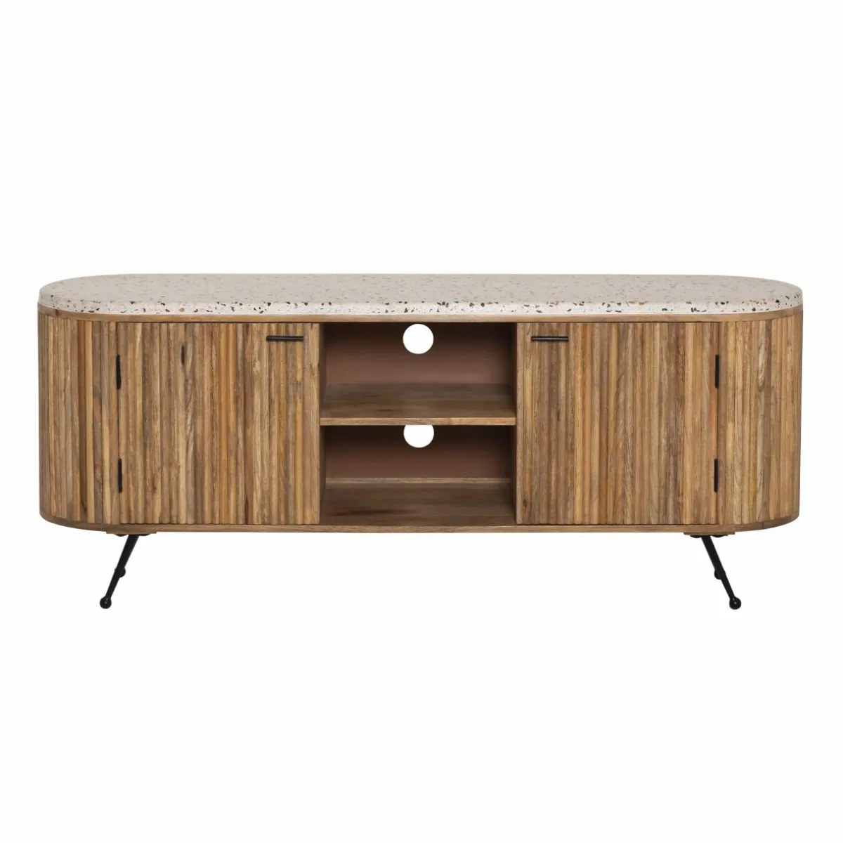 Made in Meubles Meuble TV en bois de manguier et terrazzo Ambrine