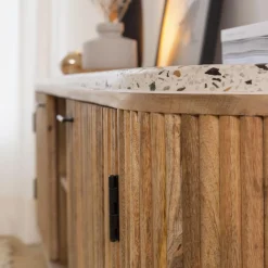 Made in Meubles Meuble TV en bois de manguier et terrazzo Ambrine