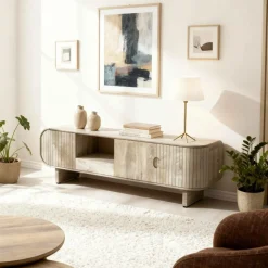 Made in Meubles Meuble TV en bois de manguier clair Yoni