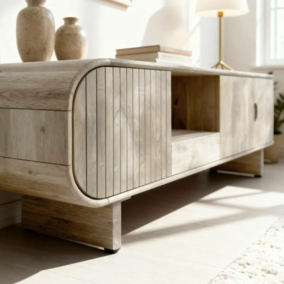 Made in Meubles Meuble TV en bois de manguier clair Yoni