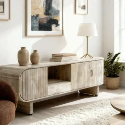 Made in Meubles Meuble TV en bois de manguier clair Yoni