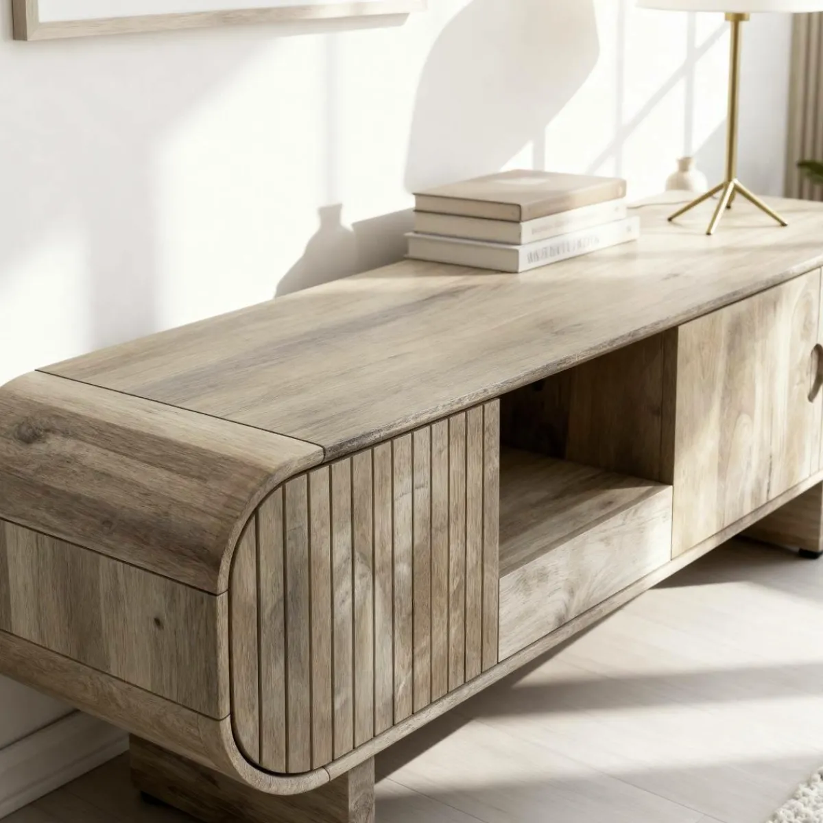 Made in Meubles Meuble TV en bois de manguier clair Yoni