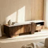 Made in Meubles Meuble TV en bois de manguier et en travertin Carola
