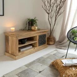 Made in Meubles Meuble TV en bois de manguier et métal Sahara