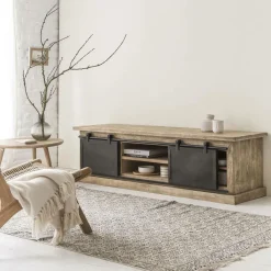 Made in Meubles Meuble TV en bois de manguier brossé et métal 160 cm Helsinki
