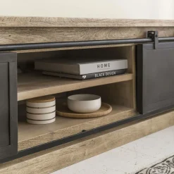 Made in Meubles Meuble TV en bois de manguier brossé et métal 160 cm Helsinki