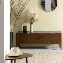 Made in Meubles Meuble TV en bois de manguier et marbre noir Roch