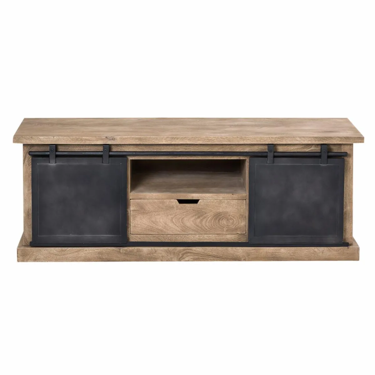 Made in Meubles Meuble TV en bois de manguier brossé et métal noir 150 cm Helsinki