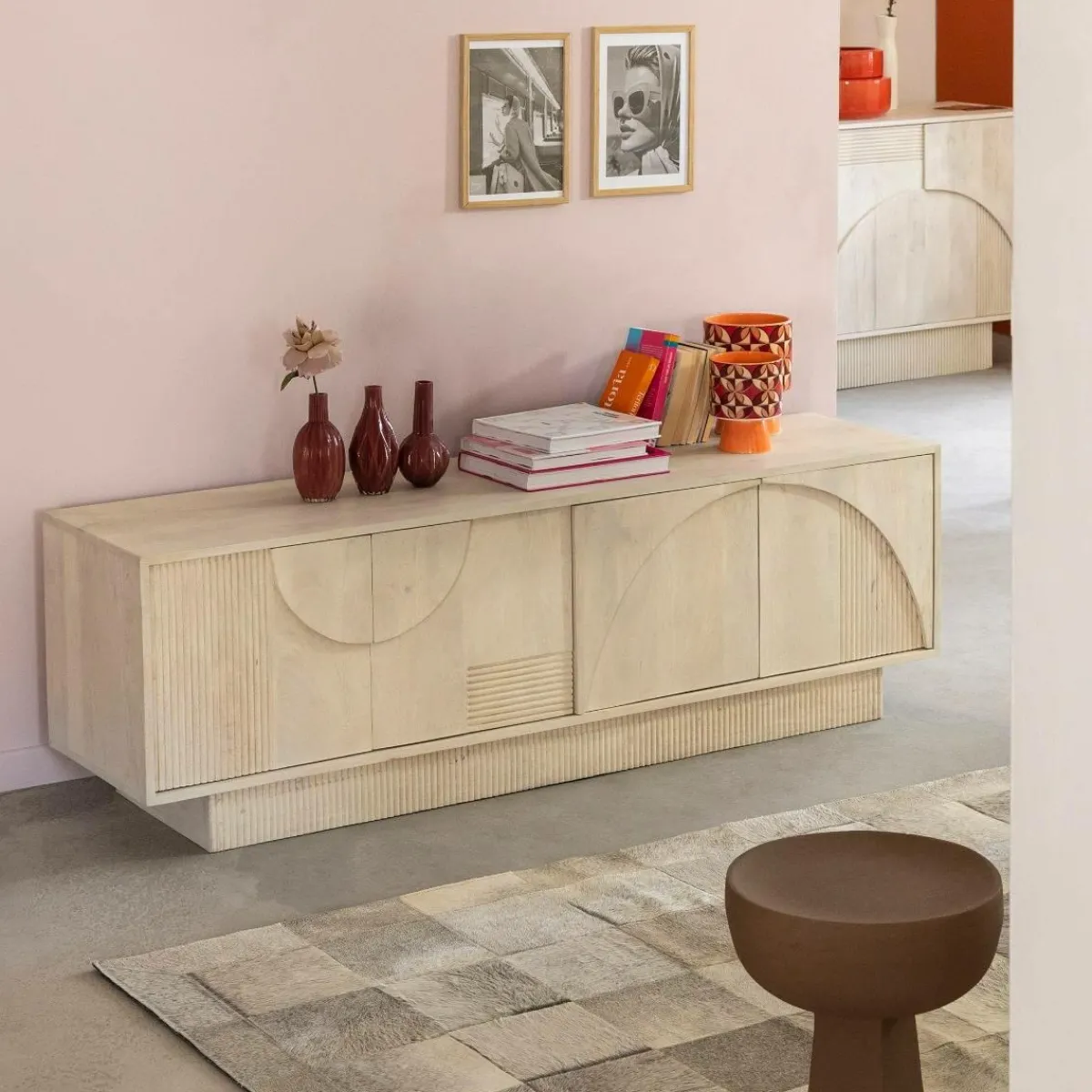 Made in Meubles Meuble TV en bois de manguier blanchi Miliam