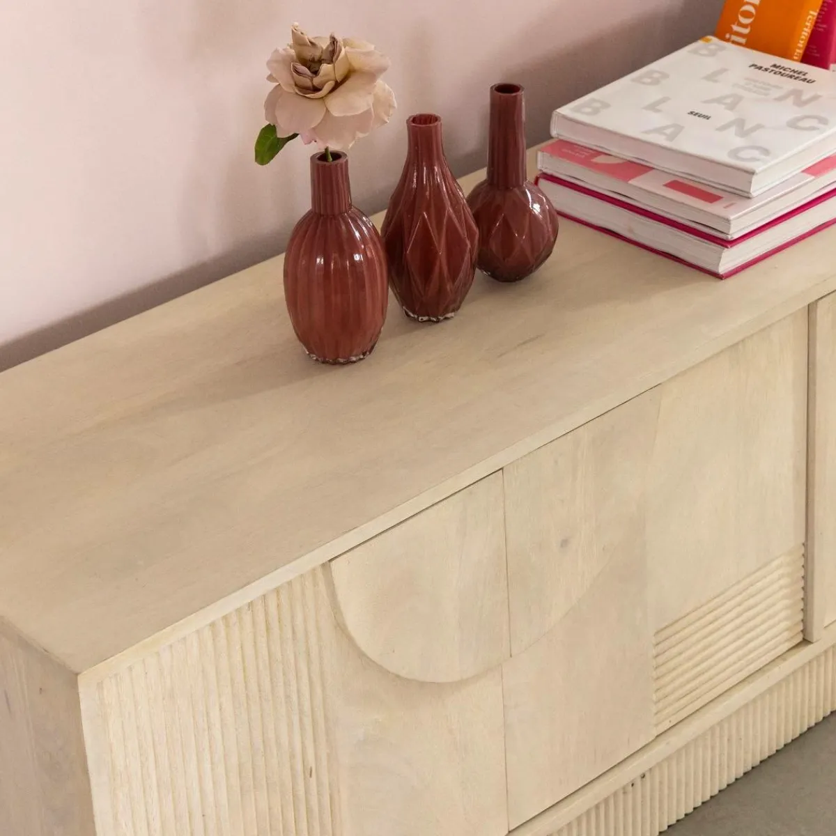Made in Meubles Meuble TV en bois de manguier blanchi Miliam