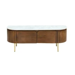 Made in Meubles Meuble TV en bois de manguier et marbre Sienne