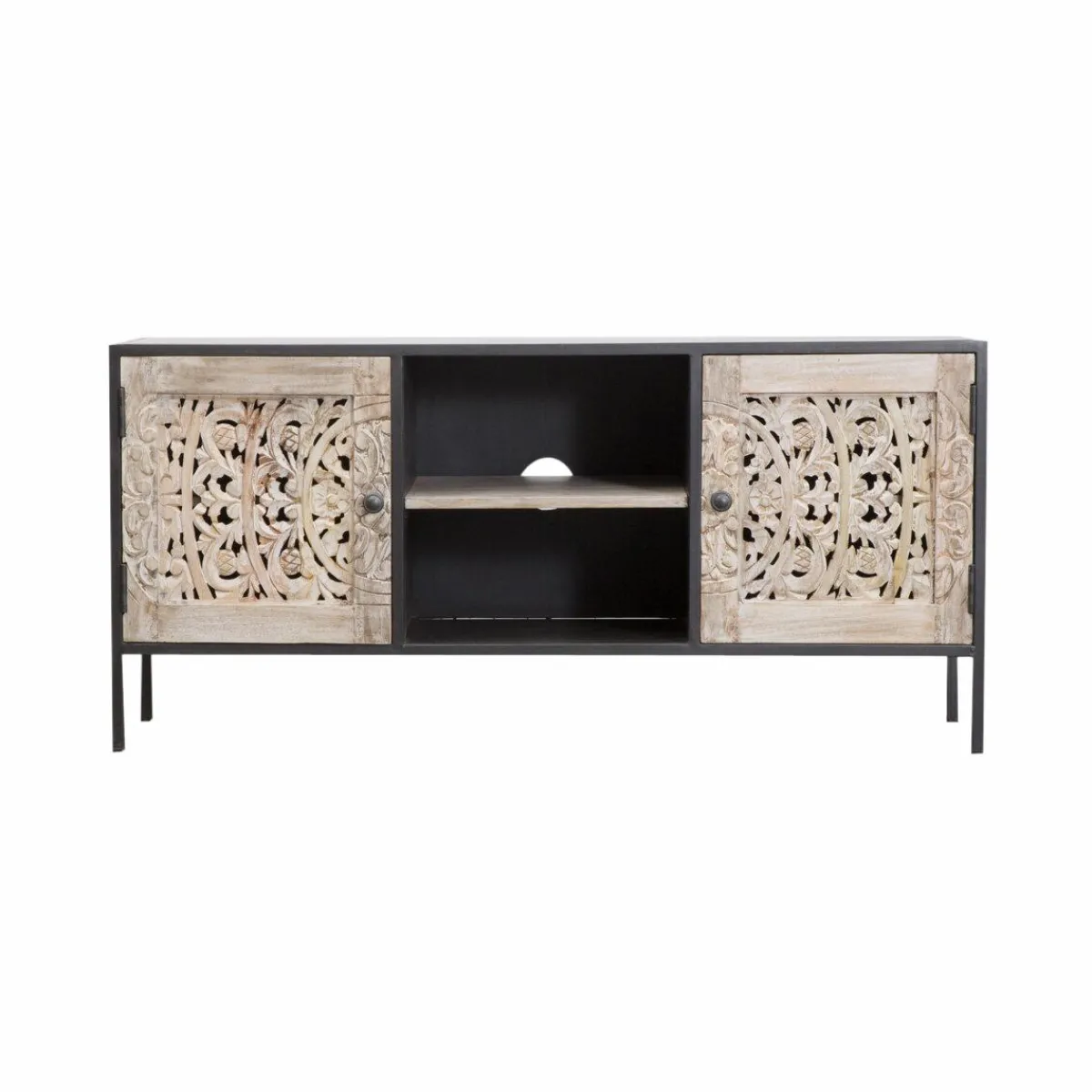 Made in Meubles Meuble TV en bois de manguier blanchi Lila