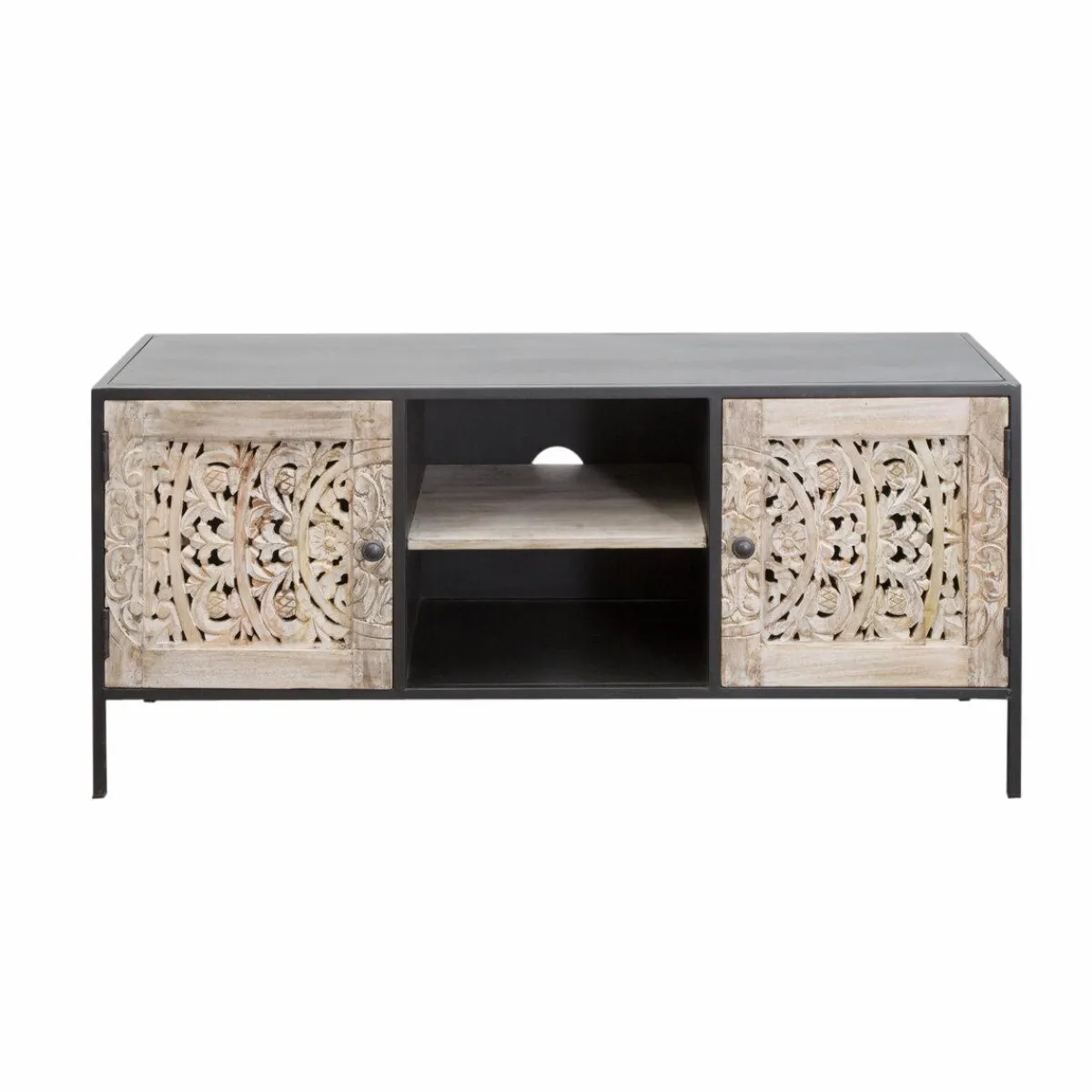 Made in Meubles Meuble TV en bois de manguier blanchi Lila