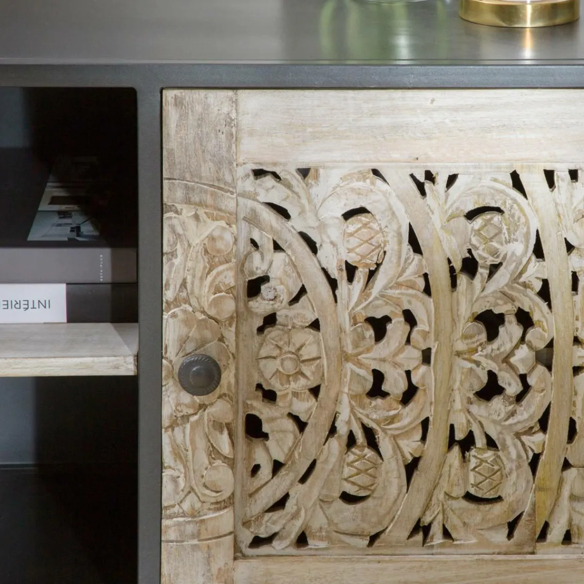 Made in Meubles Meuble TV en bois de manguier blanchi Lila