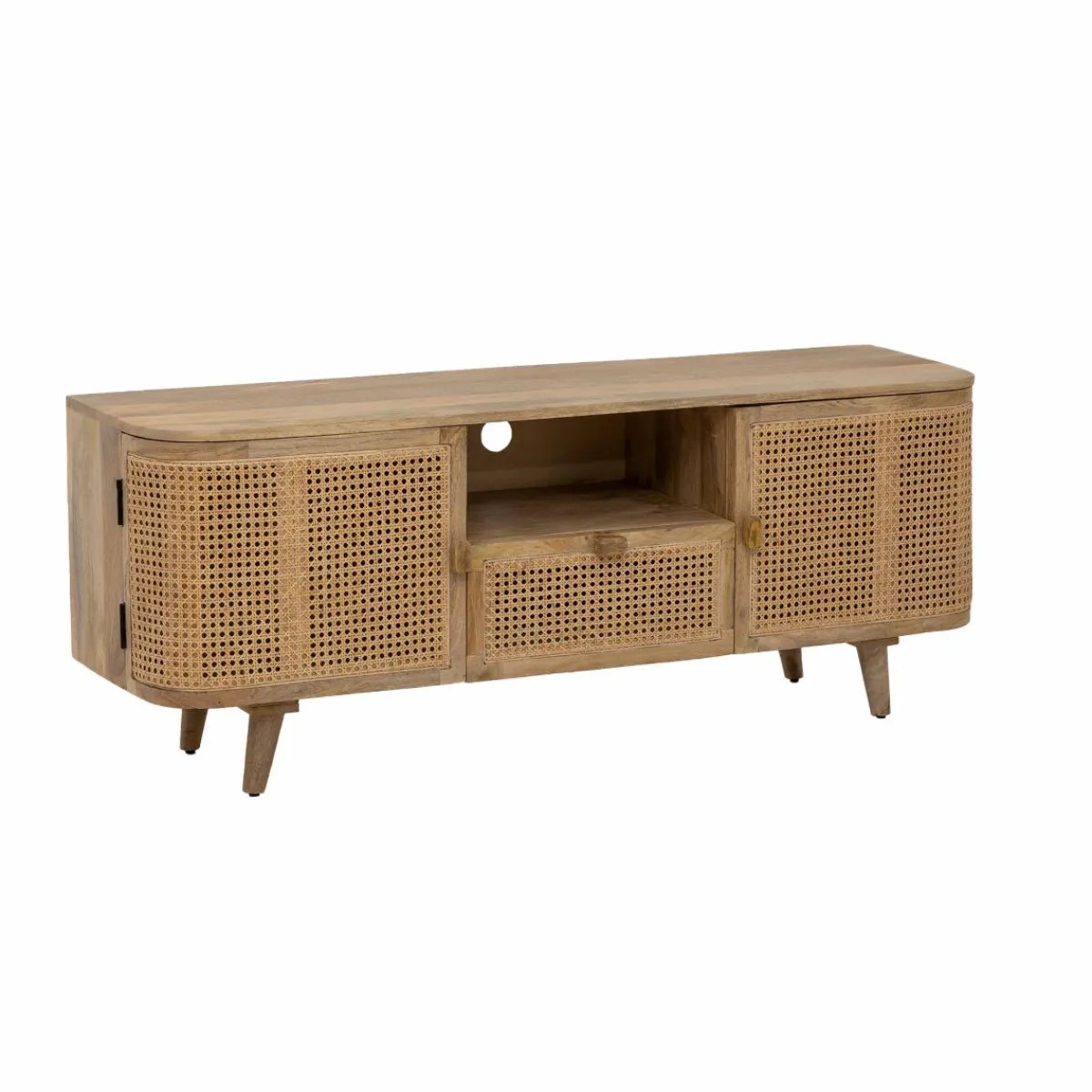 Made in Meubles Meuble TV en bois de manguier et cannage Palma