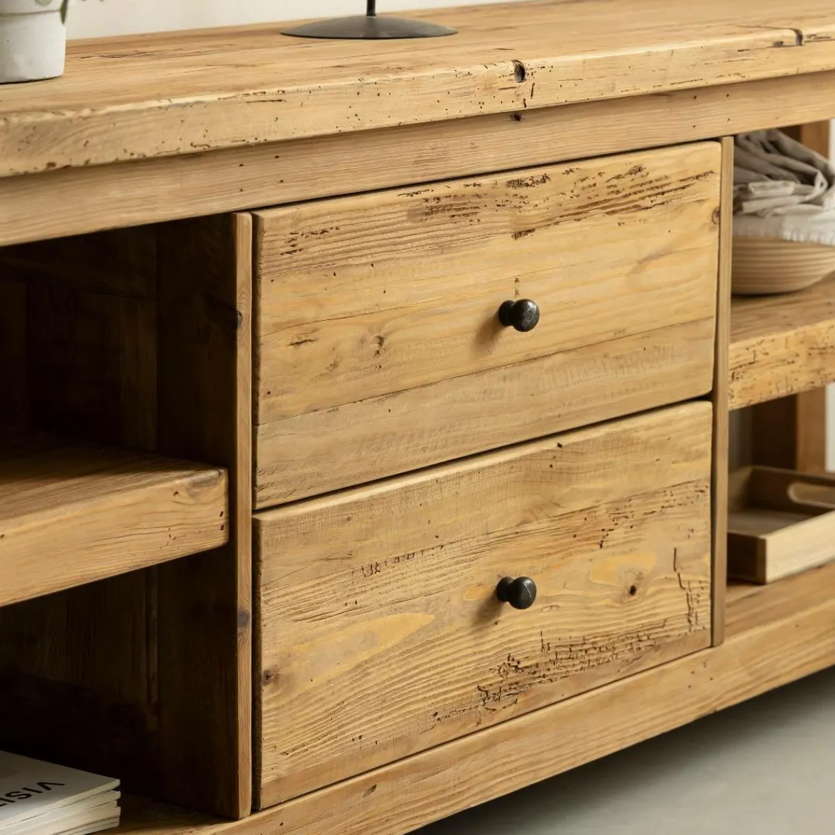 Made in Meubles Meuble TV en bois de pin recyclé Blaise