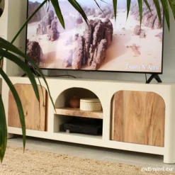 Made in Meubles Meuble TV en bois effet béton et bois d'acacia Dalva