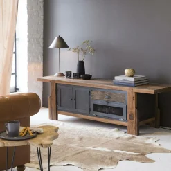 Made in Meubles Meuble TV en bois recyclé et métal Hector