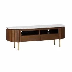 Made in Meubles Meuble TV en marbre et bois de manguier Sienne