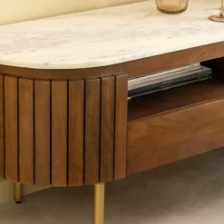 Made in Meubles Meuble TV en marbre et bois de manguier Sienne