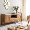 Made in Meubles Meuble TV en marbre et bois d'acacia Calix