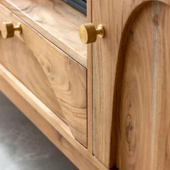 Made in Meubles Meuble TV en marbre et bois d'acacia Calix