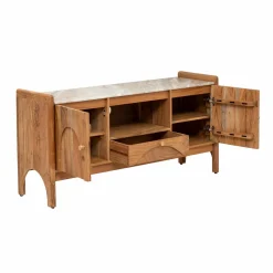 Made in Meubles Meuble TV en marbre et bois d'acacia Calix