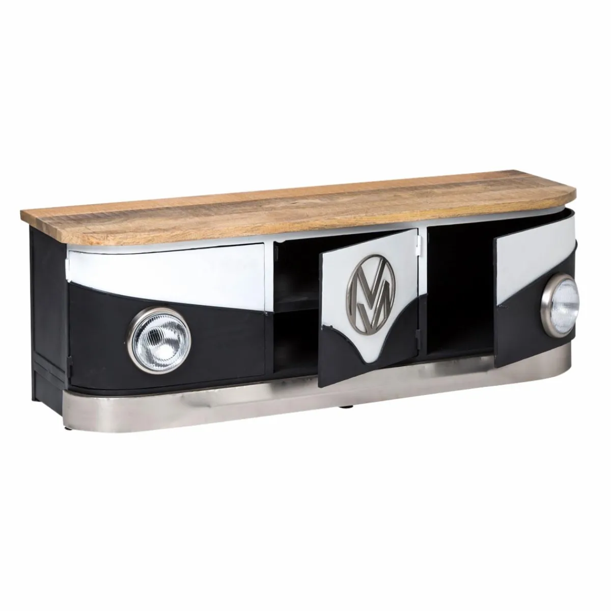 Made in Meubles Meuble TV noir avec plateau en bois de manguier Combi