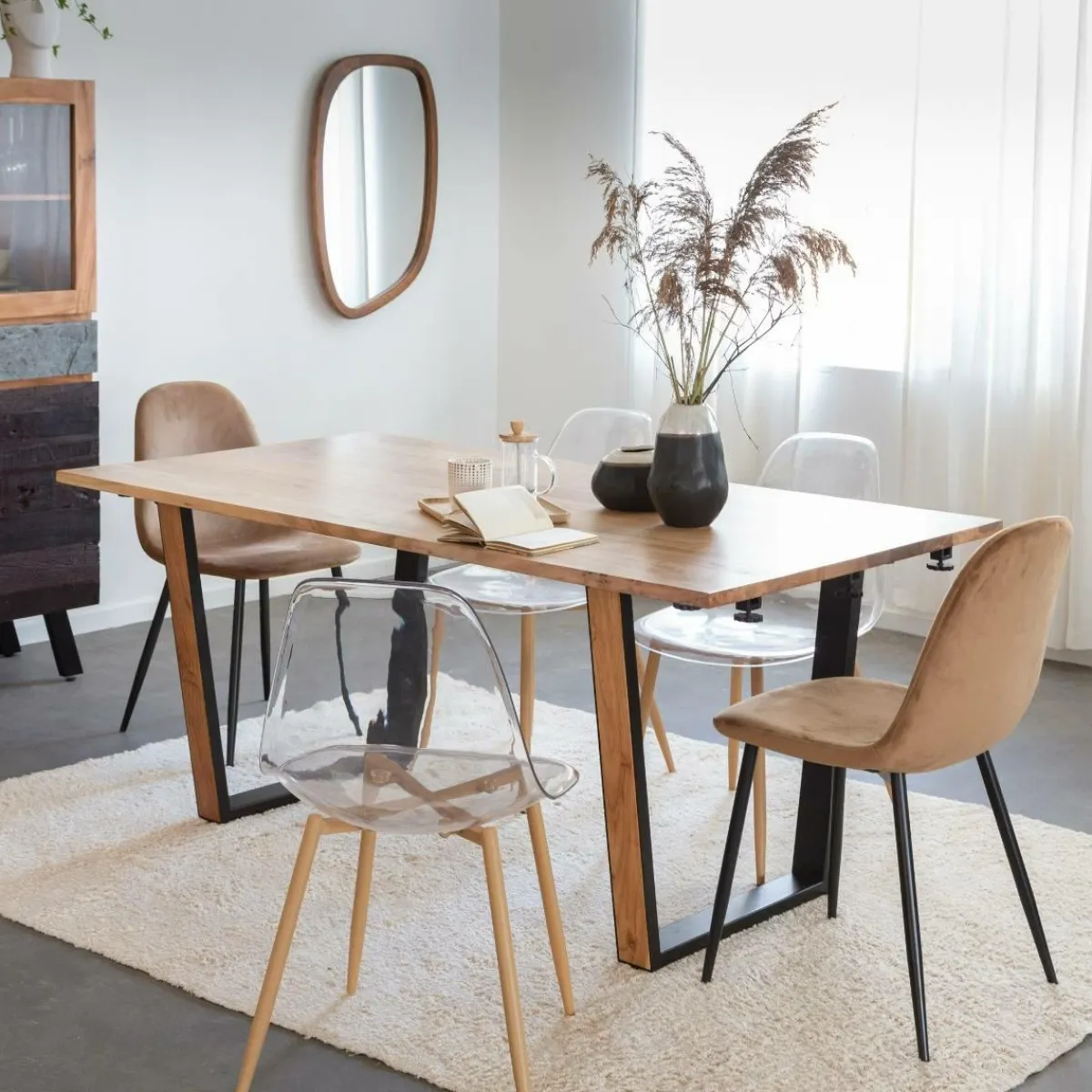 Made in Meubles Miroir abstrait en bois de manguier foncé Marley