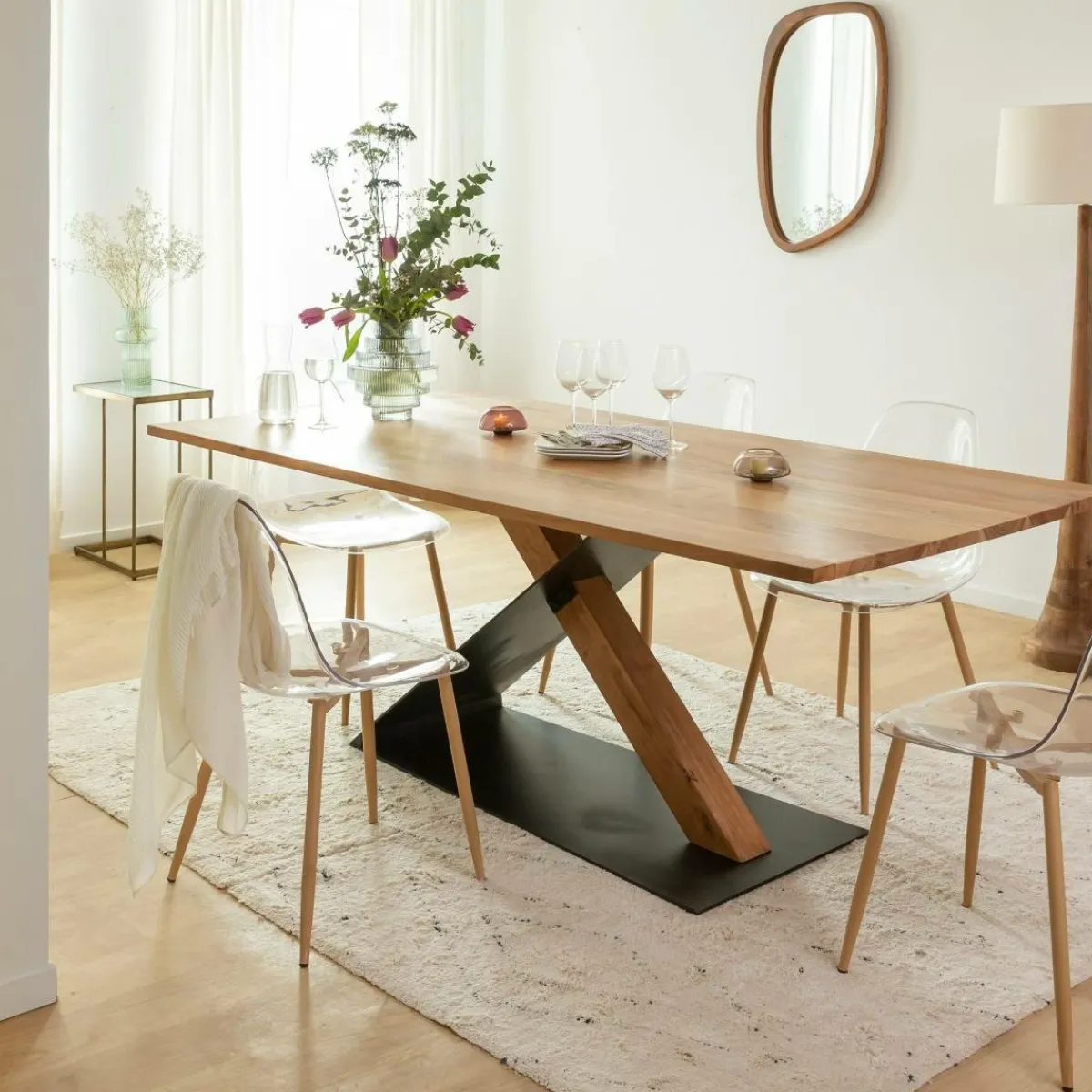 Made in Meubles Miroir abstrait en bois de manguier foncé Marley