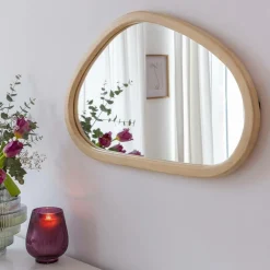 Made in Meubles Miroir abstrait en bois de manguier clair Marley
