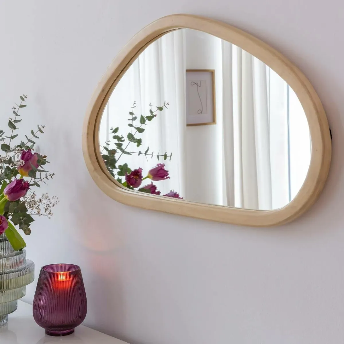 Made in Meubles Miroir abstrait en bois de manguier clair Marley