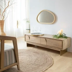 Made in Meubles Miroir abstrait en bois de manguier clair Marley